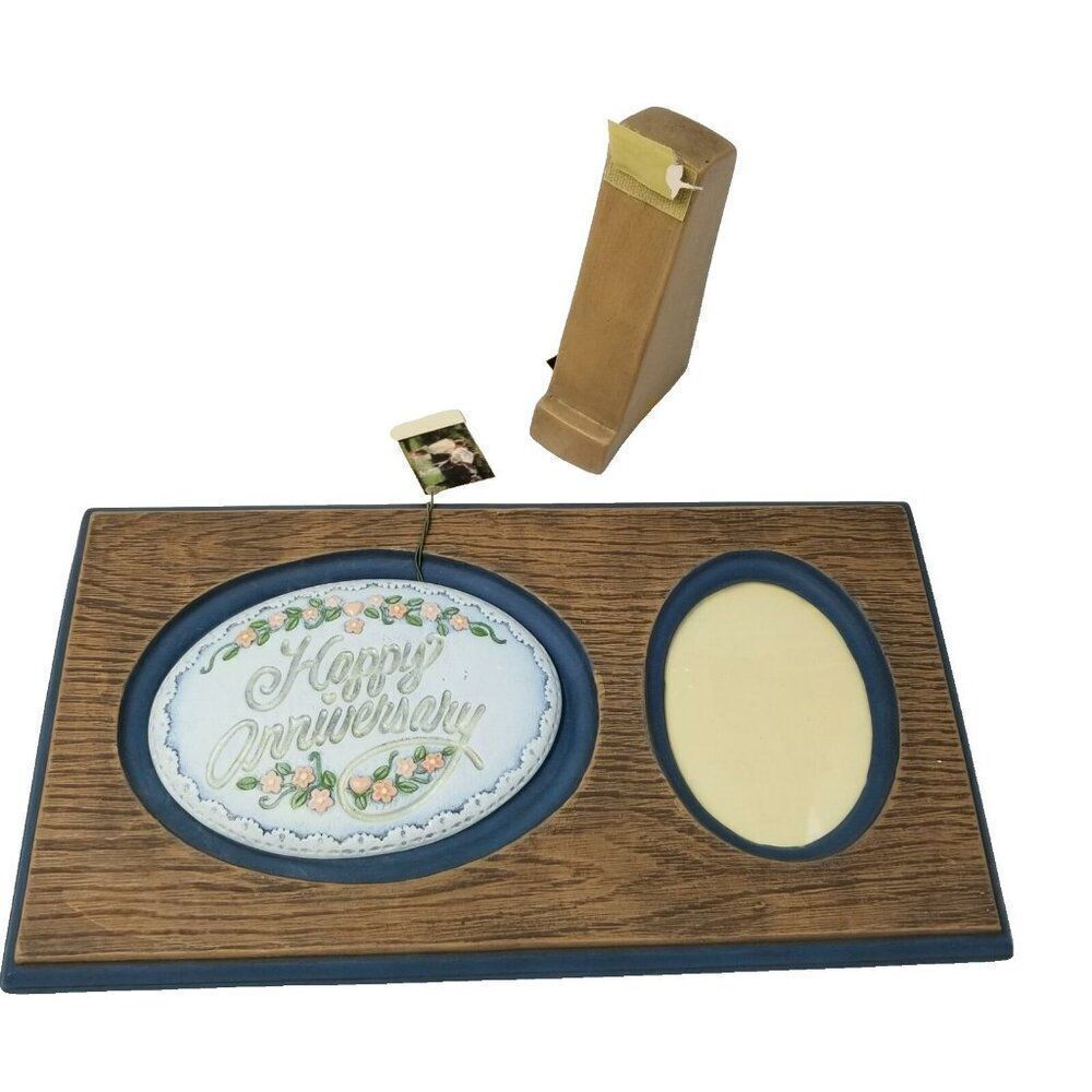 Ceramic Photo Frame Easel Green Brown Happy Anniversary Gift NEW